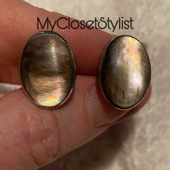 MidCentury Mod Black Mother of Pearl GQ Cufflinks! Cats Eye MOP Silver RARE VTG - Picture 4 of 4